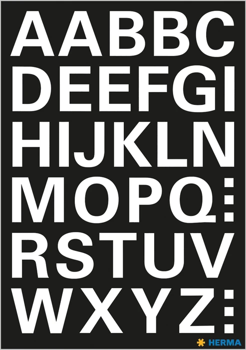 Herma Buchstabenetiketten A-Z, 10x15mm, wetterfest, weiß, matt, 1 Blatt (36 Etiketten)
