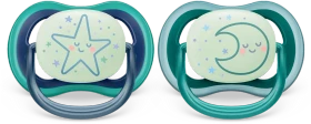 Philips Avent SCF376/13 Ultra Air Nighttime Beruhigungsschnuller, 6-18M, Silikon, mond/sterne, 2 Stück