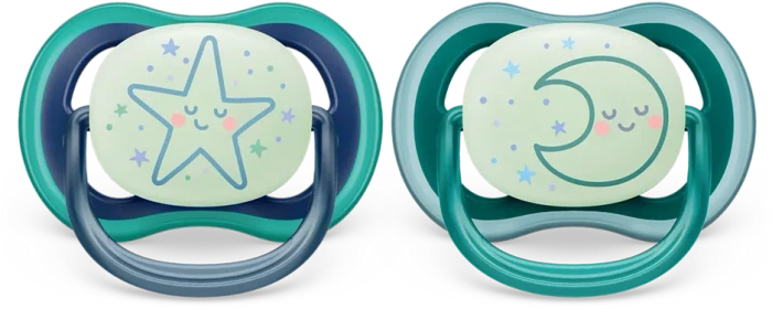 Philips Avent SCF376/13 Ultra Air Nighttime Beruhigungsschnuller, 6-18M, Silikon, mond/sterne, 2 Stück