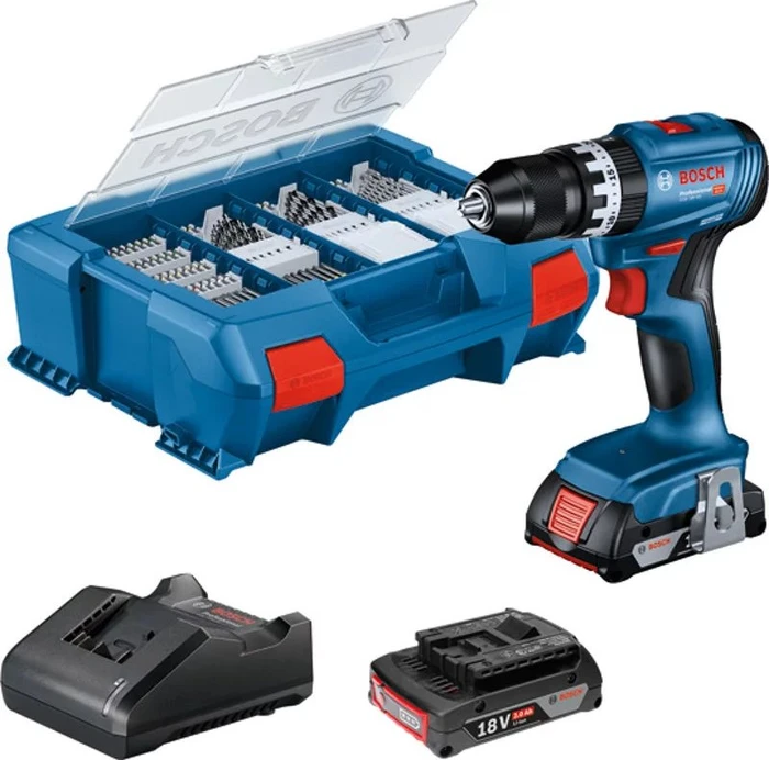 Bosch Professional GSB 18V-45 Akku-Schlagbohrschrauber inkl. Koffer + 2 Akkus 2.0Ah + Zubehör