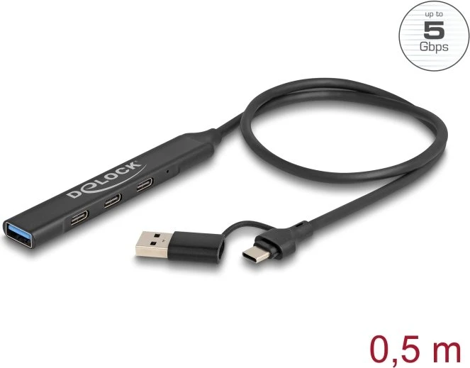 DeLOCK 4-Port Slim USB-Hub, 3x USB-C 3.0, 1x USB-A 3.0, USB-A/USB-C 3.0 [Stecker]