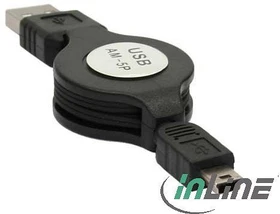 InLine USB 2.0 Adapterkabel Stecker A auf Mini-B 5-polig Stecker, 1.2m, einziehbar (34708)
