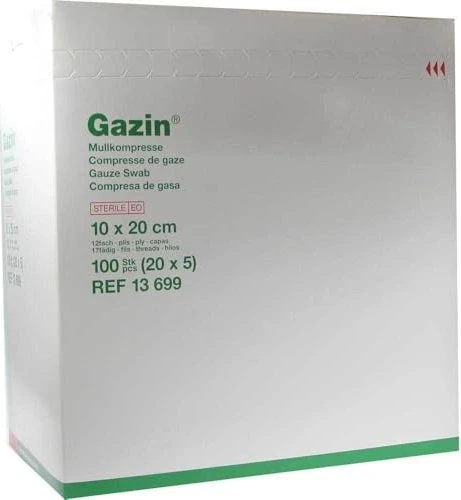 Lohmann & Rauscher Gazin Mullkompresse steril 12-fach, 10 x 20cm, 100 Stück (20x 5 Stück)