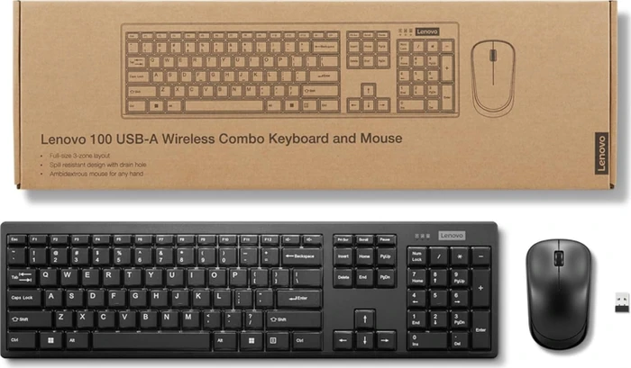 Lenovo 100 Wireless Combo Keyboard and Mouse, USB, ES