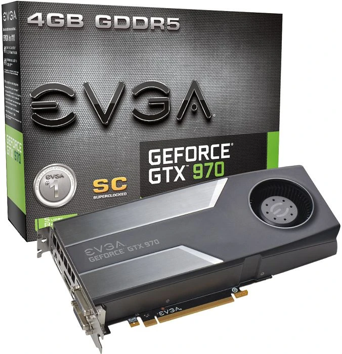 EVGA GeForce GTX 970 SuperClocked, 4GB GDDR5, 2x DVI, HDMI, DP