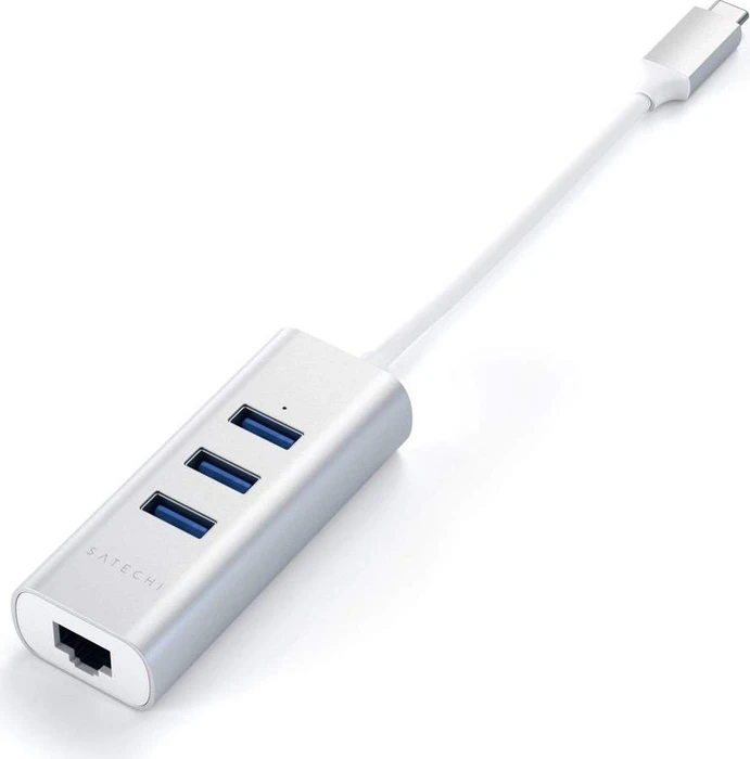 Satechi 2-in-1 silver USB-Hub, RJ-45, USB-C 3.0 [Stecker]