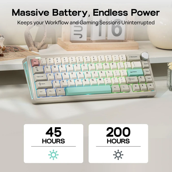 Epomaker TH65 Wireless, Retro White, grau, LEDs RGB, hot-swap, Epomaker Crystal Tactile Silent, USB/Bluetooth, US