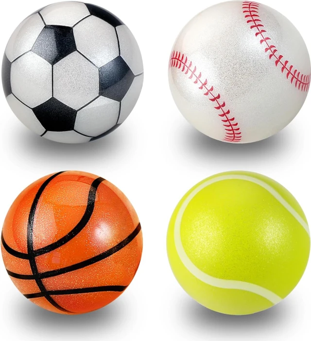 Perixx PERIPRO-303X4C 34mm für Perimice und Logitech M570, Ersatz-Trackball, 1x Tennisball, 1x Baseball, 1x Basketball, 1x Fußball, 4er-Set