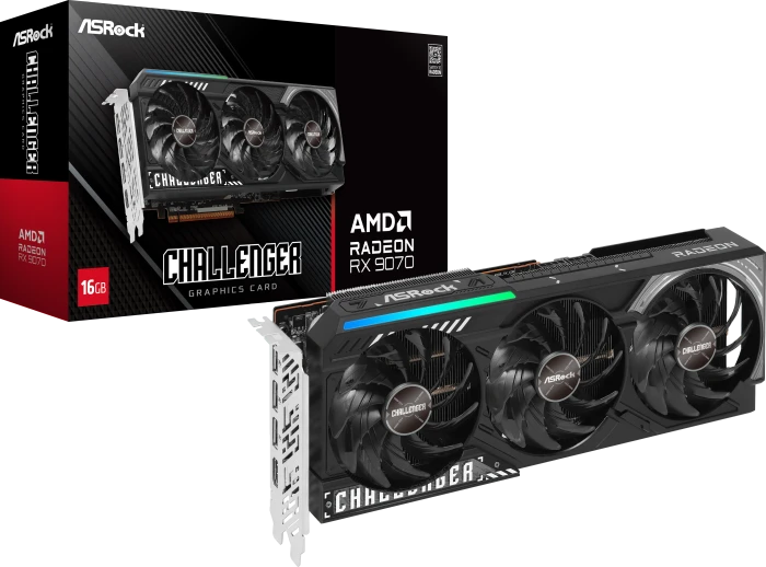 ASRock Radeon RX 9070 Challenger 16GB, RX9070 CL 16G, 16GB GDDR6, HDMI, 3x DP
