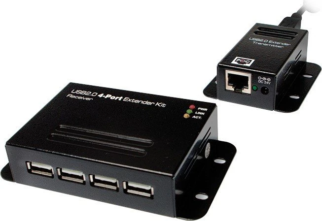 LogiLink Cat.5 Extender, schwarz, 4x USB-A 2.0, RJ-45, USB-B 2.0 [Buchse]