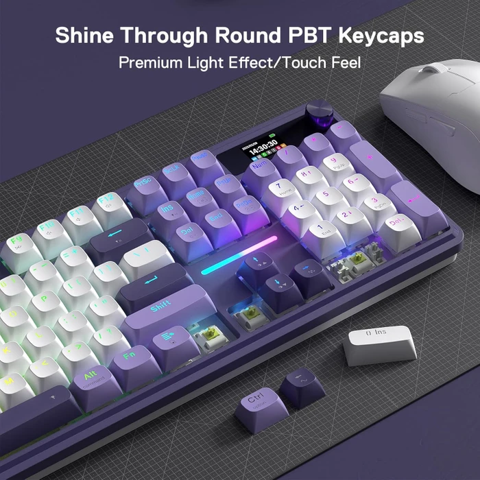 Redragon Terraflare K762 Pro Wireless, White & Purple, LEDs RGB, Mint Mambo, USB/Bluetooth, US