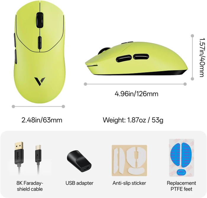 Rapoo VT2 Gen-2 8K Wireless Gaming Mouse gelb, USB
