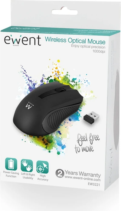 Ewent Wireless Optical Mouse 1000dpi schwarz, USB