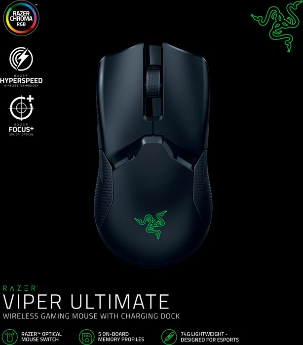 Razer Viper Ultimate mit Ladestation, Classic schwarz, USB