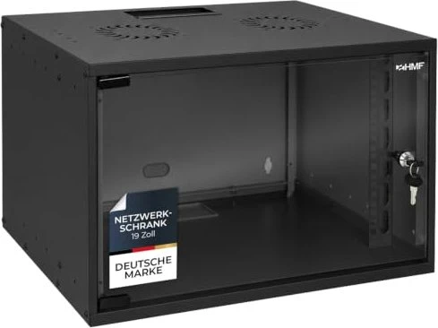 HMF 65700 19" Serverschrank 7HE, unmontiert, Sicherheitsglastür, IP20, schwarz, 400mm tief