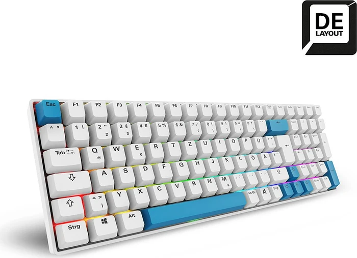 Sharkoon Skiller SGK50 S2 PBT, weiß, LEDs RGB, hot-swap, Gateron G Pro 3.0 YELLOW, USB, DE