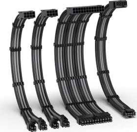 EZDIY-FAB 12VHPWR Cable Kit, 1x 24-Pin, 2x 4/8-Pin ATX, 1x 12VHPWR PCIe, 16AWG, schwarz/grau (DE2-16AWG PET-12+4 KIT F to M-BG)