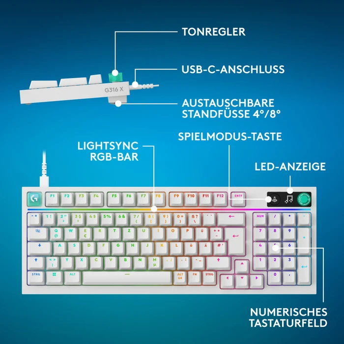 Logitech G316 X 98, weiß, Tactile Switch, USB, ES