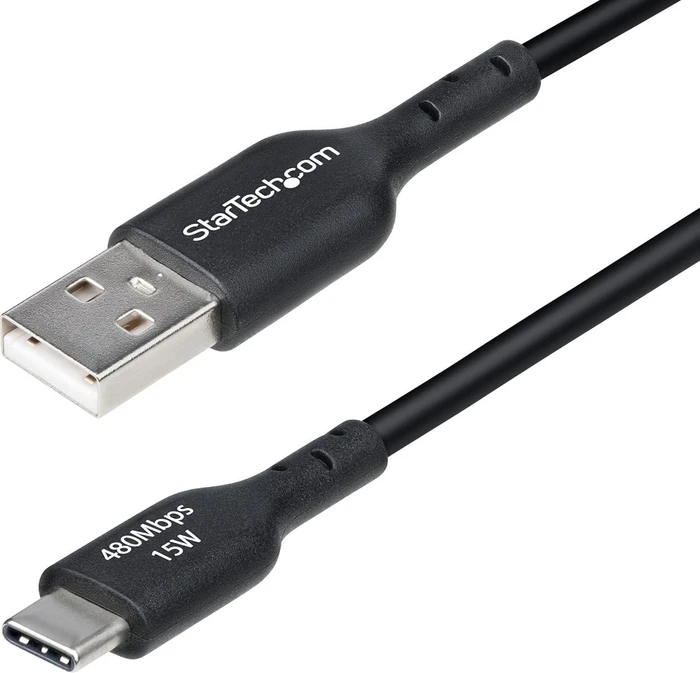 StarTech USB 2.0 Kabel, USB-C 2.0 auf USB-A 2.0, 3A Schnellladekabel, TPE-Mantel, schwarz, 4m