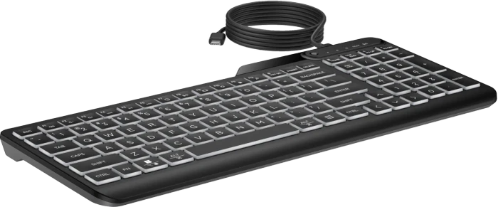 HP 400 Backlit Wired Keyboard, Jet Black, LEDs weiß, USB, DE