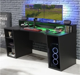 Forte Tezaur Schreibtisch mit LED-Beleuchtung 160x72cm schwarz/schwarz