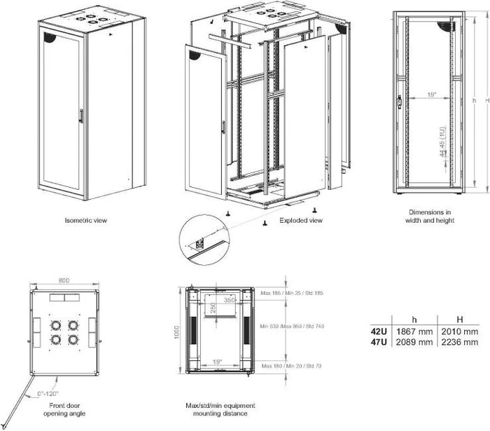 Equip Basic Flex 19" Netzwerkschrank 42HE, montiert, Gitternetztür, RAL 7035, 1000mm tief (EBF-42-8010-G-CCAA) – Bild 8