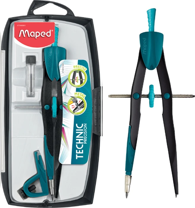 Maped Precision System Zirkelkasten 3-teilig, schwarz/silber, Klappdeckeletui