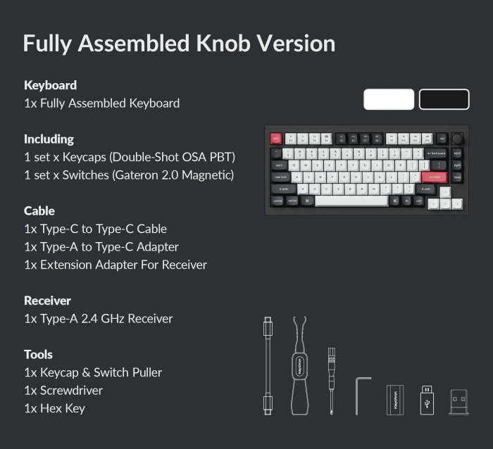 Keychron Q1 HE, Carbon Black, 75%, PBT, LEDs RGB, Gateron 2.0 Magnetic Nebula, USB/Bluetooth, US