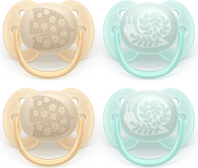 Philips Avent SCF091/49 ultra soft Beruhigungsschnuller, 0-6M, Silikon, vogel/schnecke, 4 Stück
