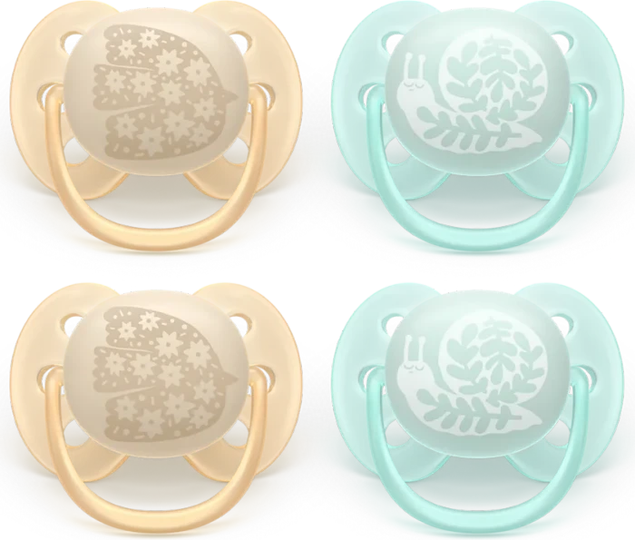 Philips Avent SCF091/49 ultra soft Beruhigungsschnuller, 0-6M, Silikon, vogel/schnecke, 4 Stück