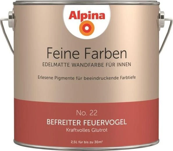 Alpina Farben Feine Farben No. 22 Befreiter Feuervogel innen kraftvolles glutrot edelmatt rot, 2.5l