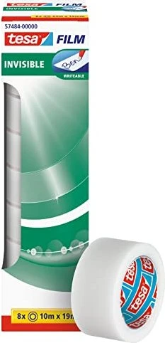 tesa tesafilm Invisible transparent/weiß, Klebestreifen, 19mm/10m, 8 Stück