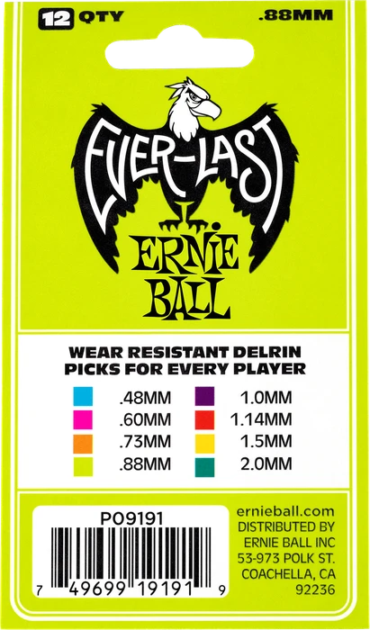 Ernie Ball Green Everlast Pick, .88mm, 12-Pack