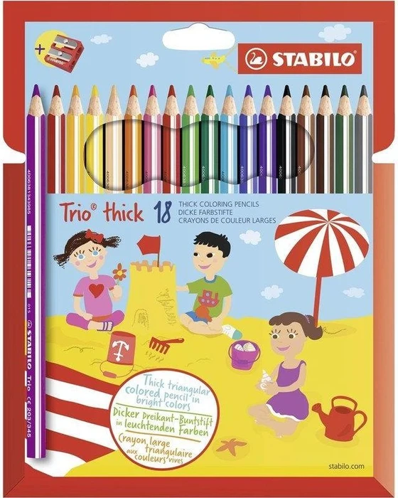 STABILO Trio thick Buntstift sortiert, Kartonbox, Anspitzer, 18er-Set
