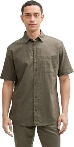 Tom Tailor Regular Fit Leinenanteil Hemd kurzarm smokey olive green (Herren)