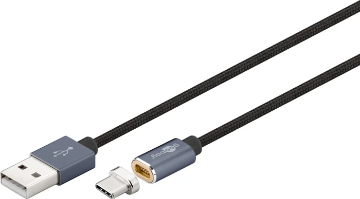 goobay Magnet USB-A 2.0 auf USB-C 2.0 Adapterkabel schwarz, 1.2m