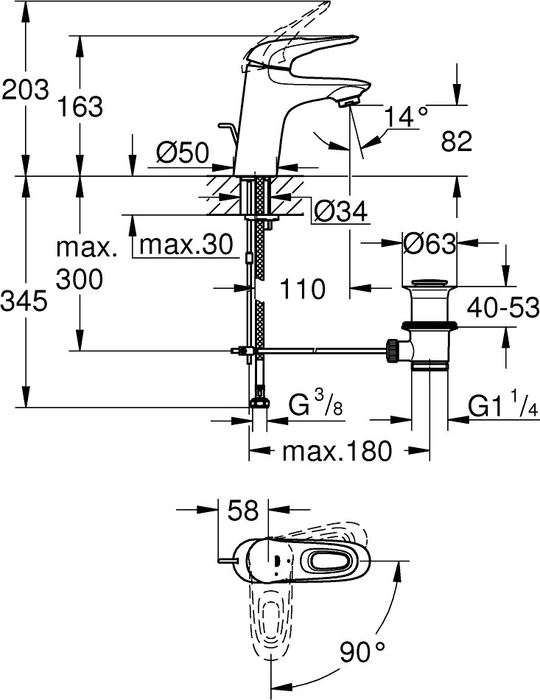 Grohe Eurostyle Einhand-Waschbeckenarmatur S-Size mit Ablauffernbedienung chrom