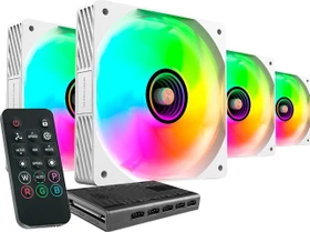 Mars Gaming MF-SI4KIT ARGB Fan Kit, weiß, LED-Steuerung, Fernbedienung, Lüftersteuerung, 120mm, 4er-Pack