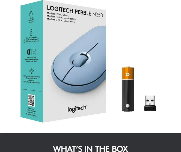 Logitech M350 Pebble Wireless Mouse Blue Grey, USB/Bluetooth