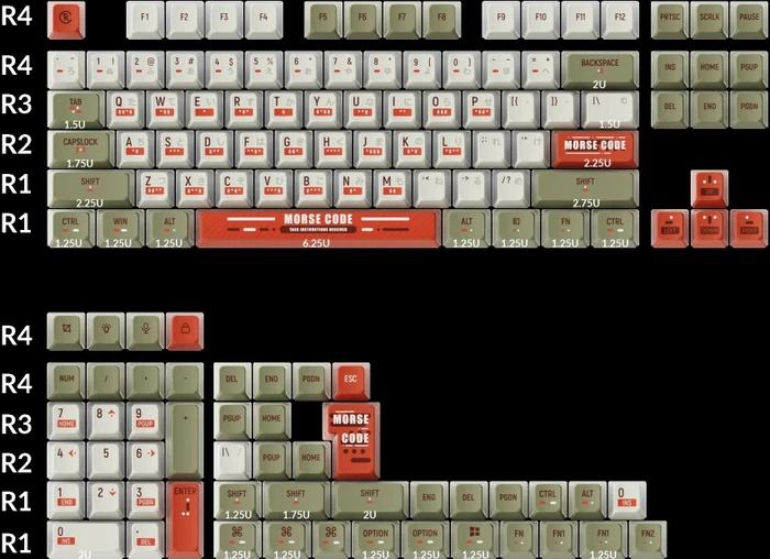 Keychron OEM Dye-Sub Full Set Keycap-Set Morse Code, Kunststoff (PBT), Morse Code, weiß/grün/rot, 137 Tasten, ANSI-US
