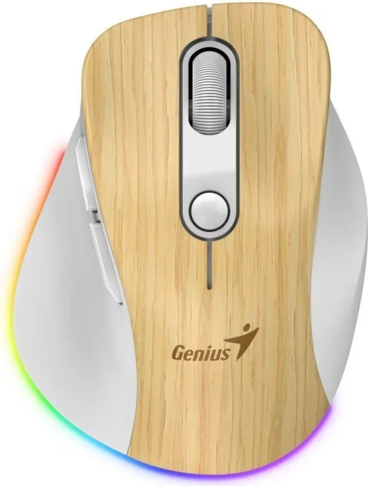 Genius Ergo 9000S Pro Wireless Bluetooth Rechargeable Mini Ergo Silent Mouse, Pine Wood, USB/Bluetooth