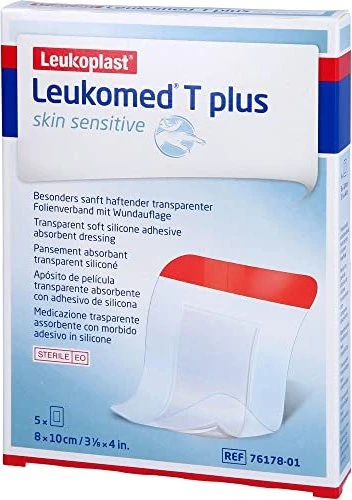 BSN medical Leukomed T Plus skin sensitive Pflaster steril transparent, 8 x 10cm, 5 Stück