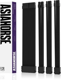 AsiaHorse GPU/CPU Cable Extension Kit, 1x 24-Pin, 1x 4/8-Pin ATX, 2x 8-Pin PCIe, 16AWG, schwarz, 30cm