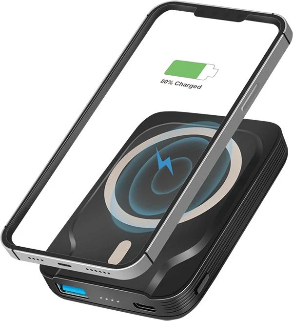 LogiLink Powerbank 5000mAh kabelloses Laden USB-C PD 3.0 + USB-A QC 3.0 schwarz