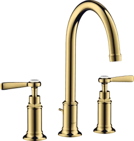 Hansgrohe Axor Montreux 3-Loch Waschtischarmatur 180 mit Hebelgriffen und Zugstangen-Ablaufgarnitur polished goldoptik