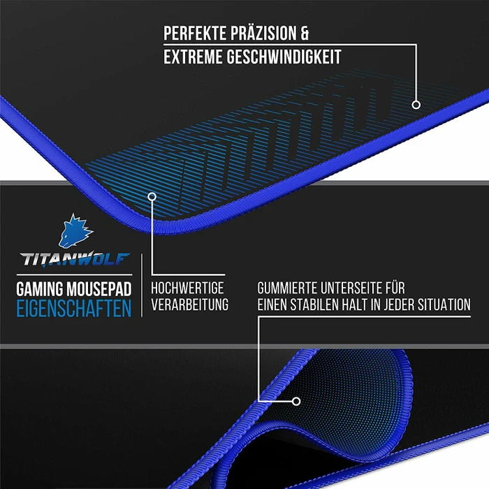 Titanwolf Symbol Blue XXL Speed Gaming-Mauspad, schwarz/blau