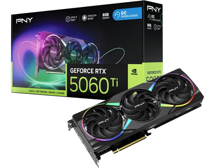 PNY GeForce RTX 5060 Ti Epic-X RGB Overclocked Triple Fan, 8GB GDDR7, HDMI, 3x DP