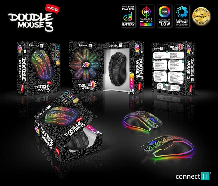 Connect IT Doodle 3 Wireless Gaming Mouse schwarz, USB