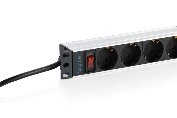 Digitus 10" Steckdosenleiste, mit Schalter, 1HE, 4-fach, 250V, grau, 2m