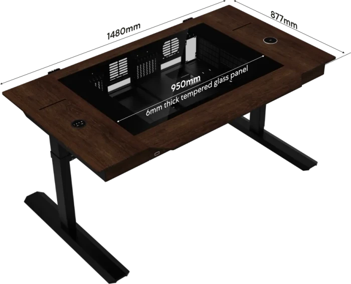 Lian Li DK07 Wood, schwarz/braun, Glasfenster